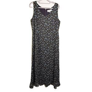 Vintage  Sleedeless Maxi Dress Floral Cottagecore Dainty Festival Navy Blue